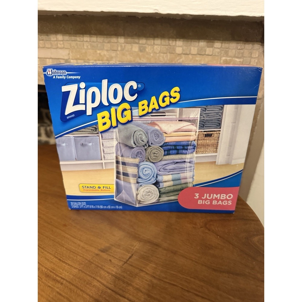 1 box Ziploc Big Bags Jumbo 20 Gallon Size (3 Count Pack) Storage Tote Bag